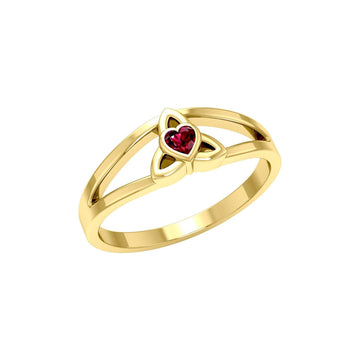 Celtic Trinity Knot 14 K Solid Gold Ring With Heart Gemstone GRI2309 - Jewelry